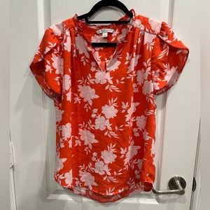Women’s Coral Floral Flutter Sleeve Blouse - Size S